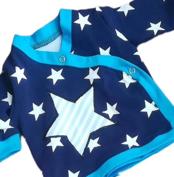 Wickelshirt ,,blauer  Stern " in den Gr.50/56 bis 74/80 aus Jersey