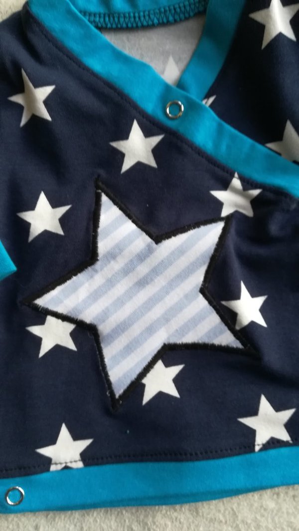 Wickelshirt  ,,Stern blau " in den Gr.50/56 bis 74/80 Jersey